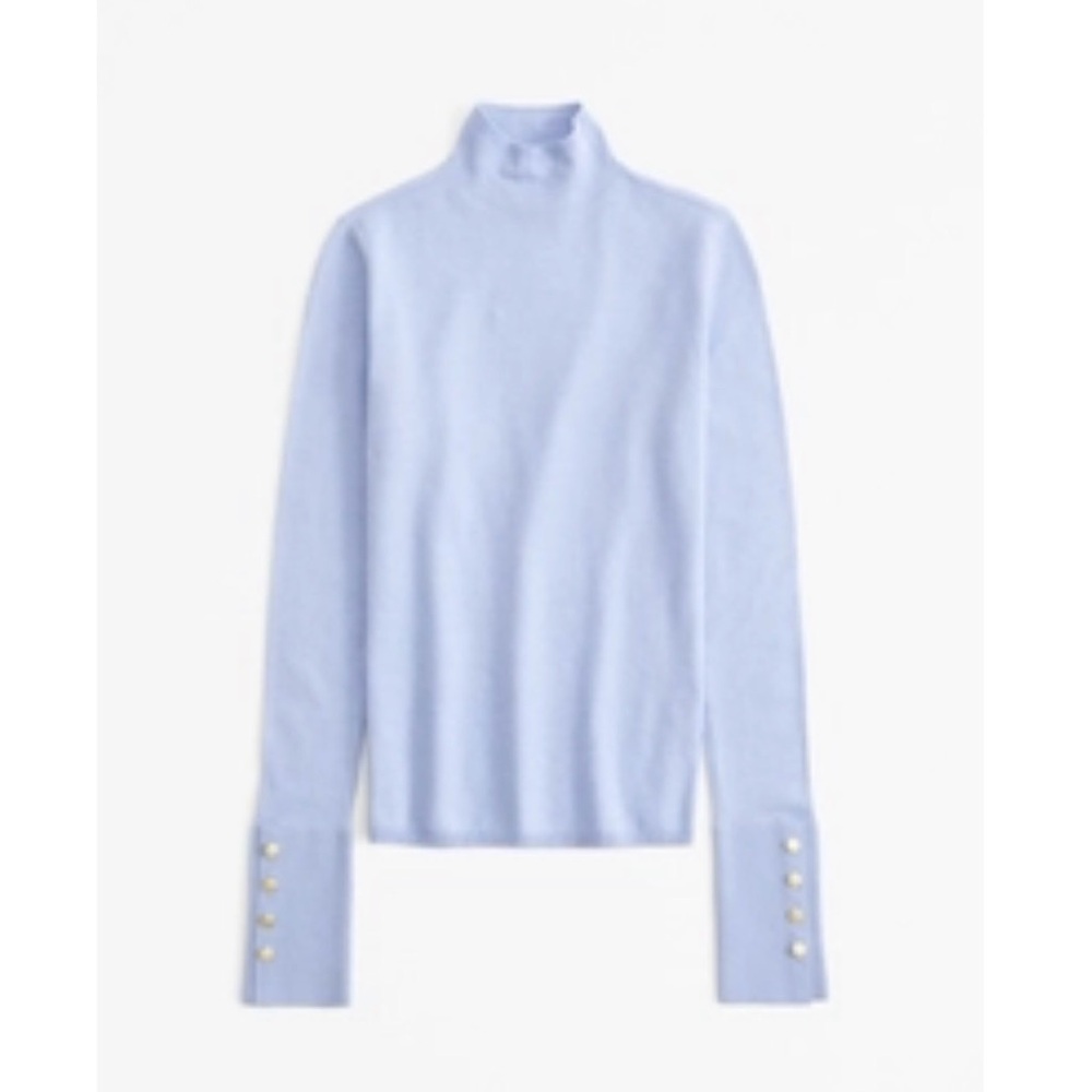 Light Blue Turtleneck Sweater with Button Cuffs